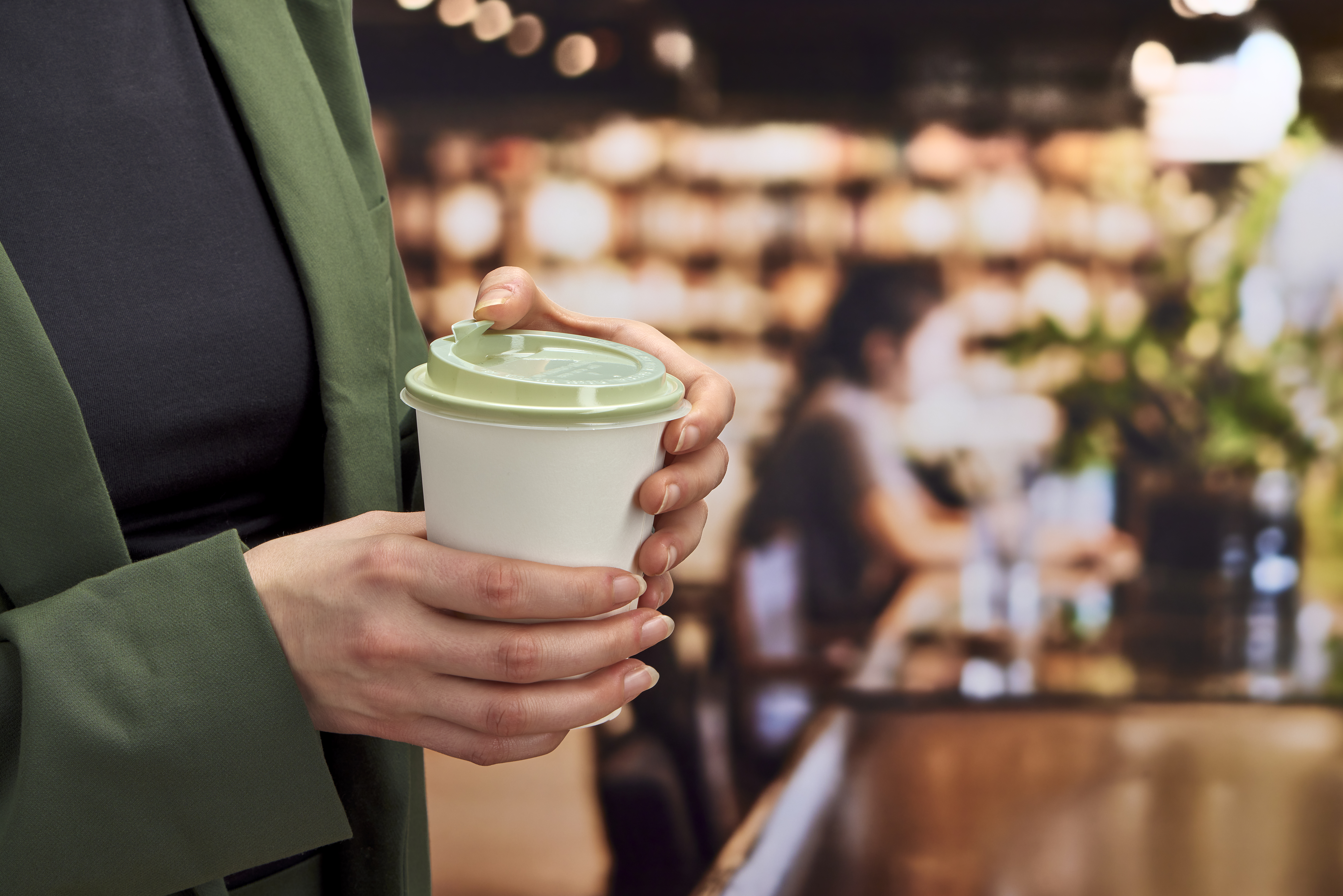 Evolve green PET hot cup lid