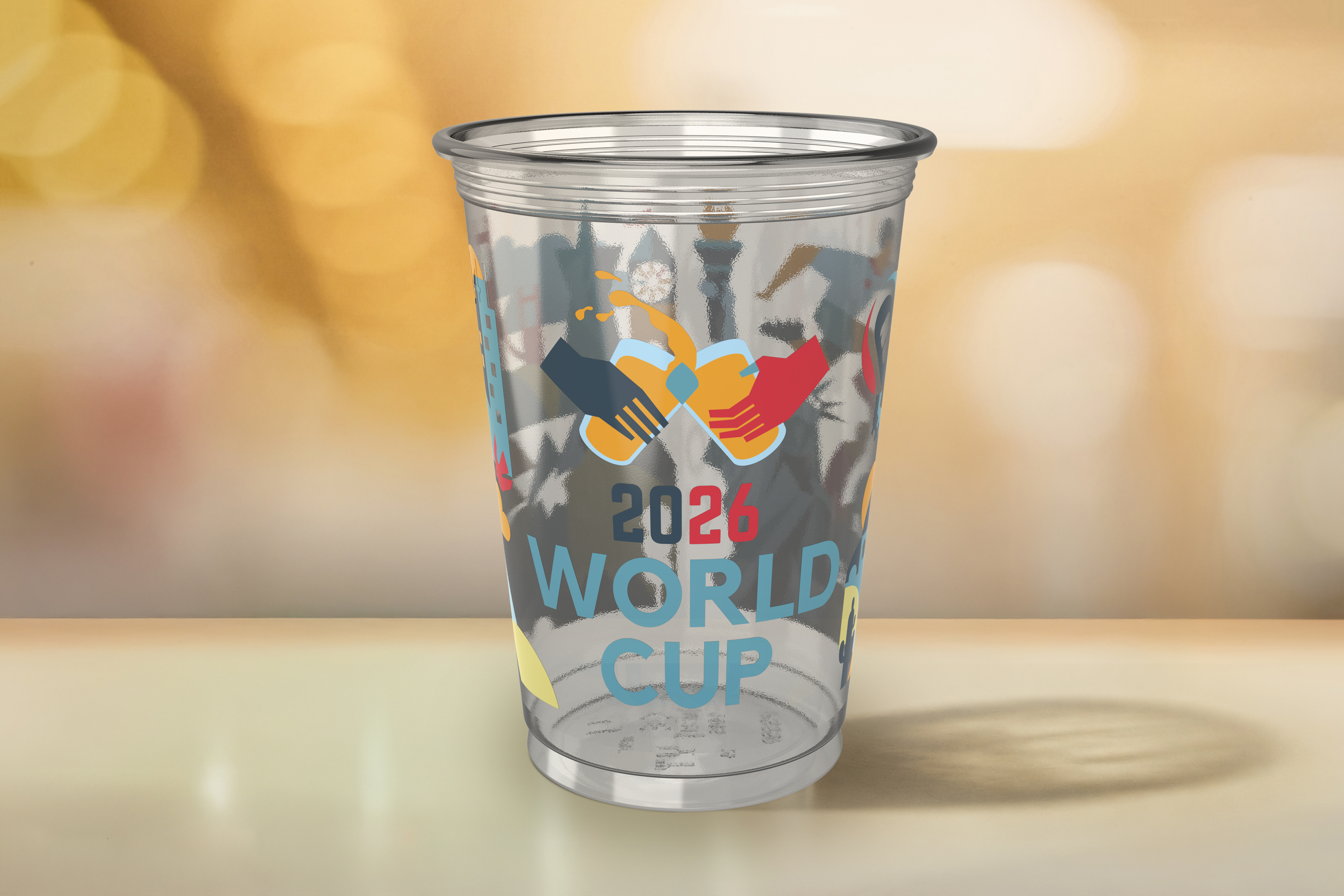 Transparent single-use PET cup for World Cup 2026